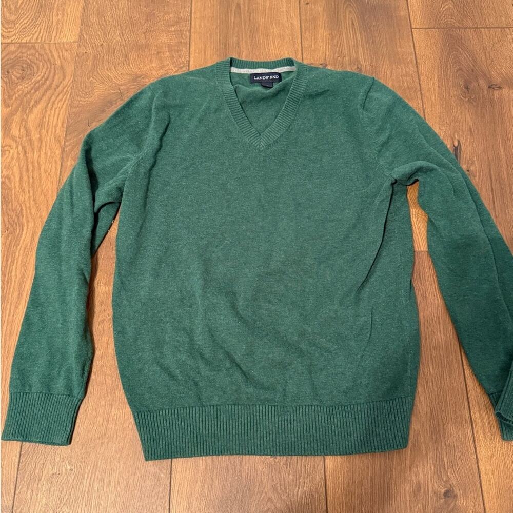 Lands' End Men's Deep Green V-Neck Sweater